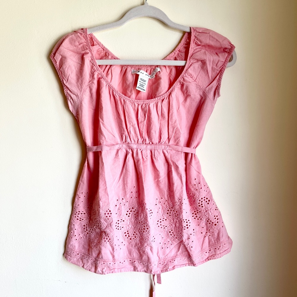 Max Studio Salmon Pink Eyelet Blouse Top XS